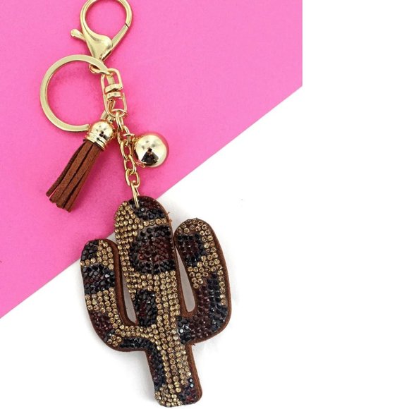One Blessed Nana Accessories - ❤️NWT *BOUTIQUE*   CRYSTAL ENCRUSTED SPARKLING LEOPARD CACTUS KEYCHAIN